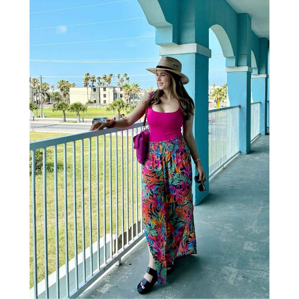 Women's Smocked Waist Side Slit Cover Up Pants - Shade & Shore Multi Tropical XL - Picture 5 of 5